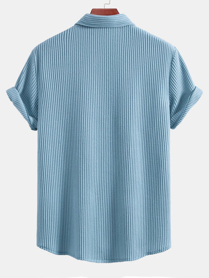 Waffle Knit Button-Up Shirt & Drawstring Waffle Shorts Set