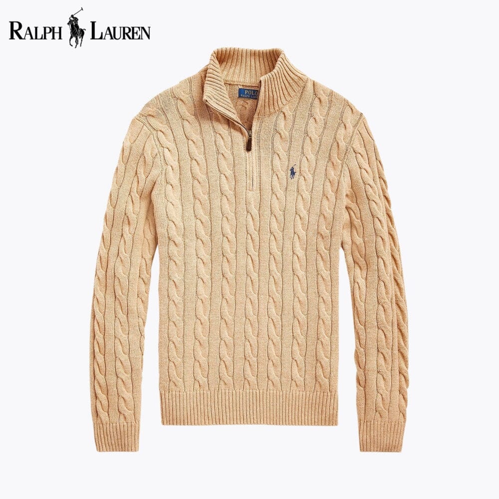RL Chunky Cable-Knit Cotton Quarter-Zip Sweater RL Chunky Cable-Knit Cotton Quarter-Zip Sweater Slate Crown Camel S 